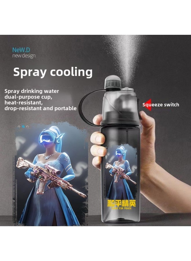 Heping Elite Primary And Secondary School Students Cup Summer Chicken Spray Water Cup Men And Children Drop-resistant Portable Plastic Sports Kettle-Capacity:Rocket Girl 600ml Spray Cup - Image 2