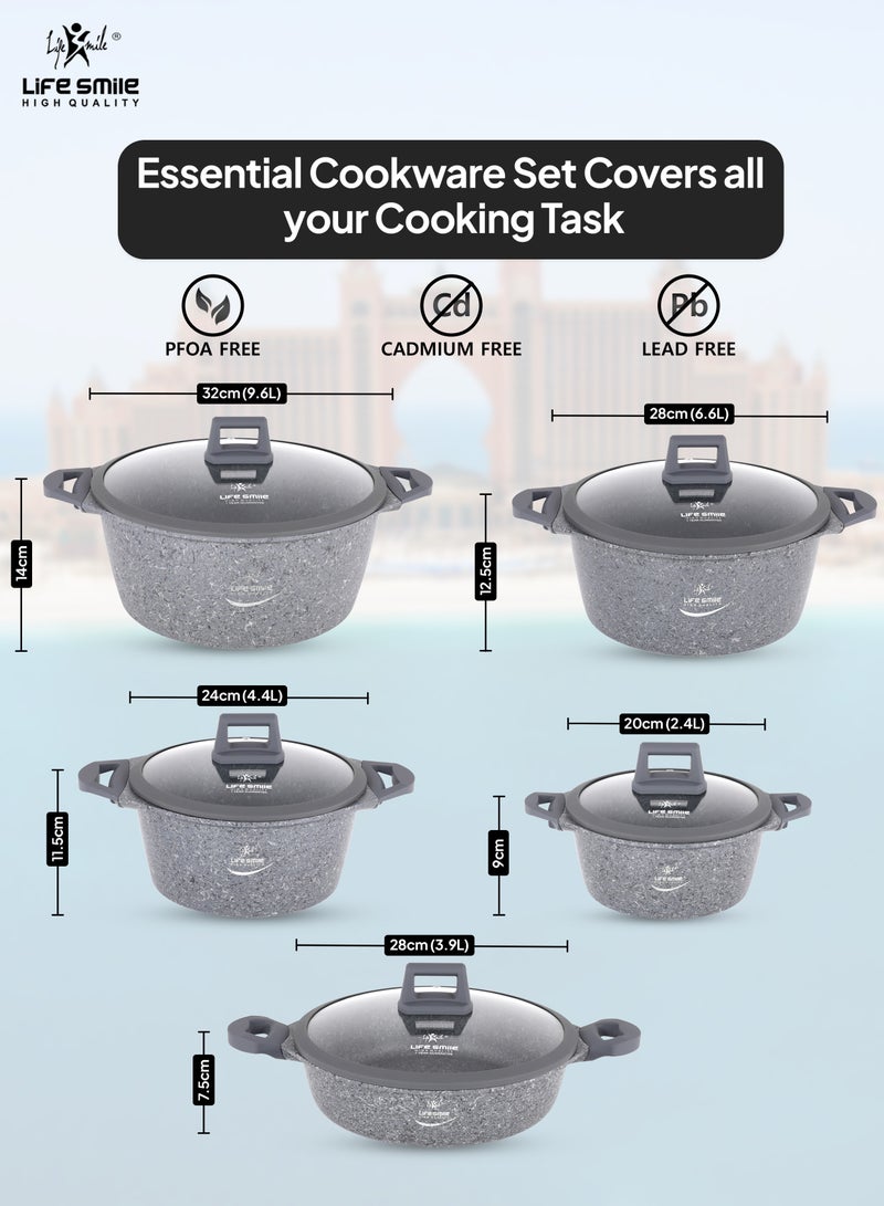 Life Smile 10-Piece Cookware Set - Pots and Pan Set Induction Base, Titanium Granite Non Stick Coating 100% PFOA FREE, Kitchen Cooking Set with Stay Cool Handles (Brown)  - Image 3