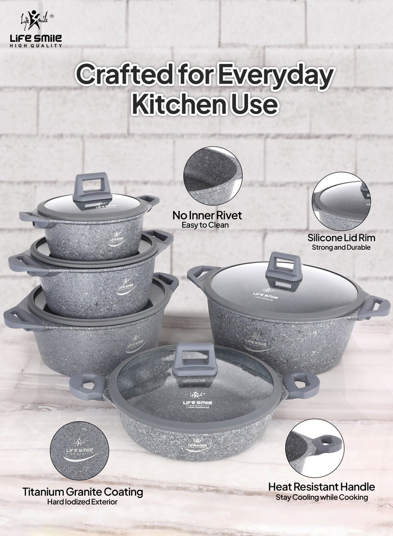 Life Smile 10-Piece Cookware Set - Pots and Pan Set Induction Base, Titanium Granite Non Stick Coating 100% PFOA FREE, Kitchen Cooking Set with Stay Cool Handles (Brown)  - Image 5