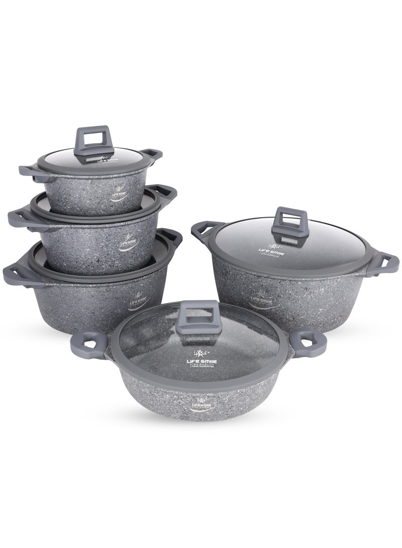 Life Smile 10-Piece Cookware Set - Pots and Pan Set Induction Base, Titanium Granite Non Stick Coating 100% PFOA FREE, Kitchen Cooking Set with Stay Cool Handles (Brown)  - Image 1