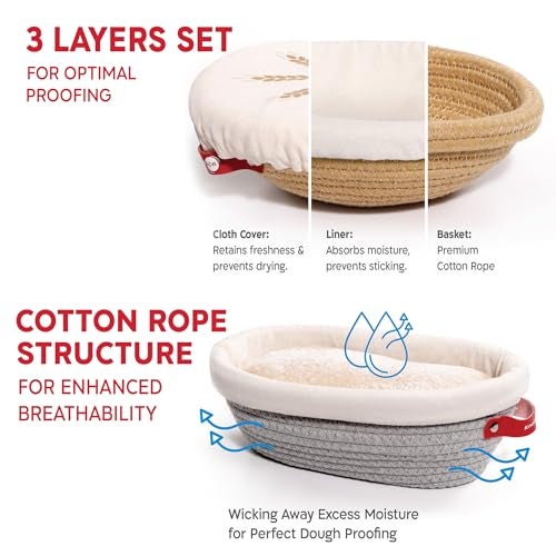 KneadAce Sourdough Starter Kit – 24oz Starter Jar, 2 Cotton Rope Banneton Proofing Baskets, Magnetic Bread Lame for Scoring – Gift for Bakers & Complete Sourdough Bread Baking Set - Image 2