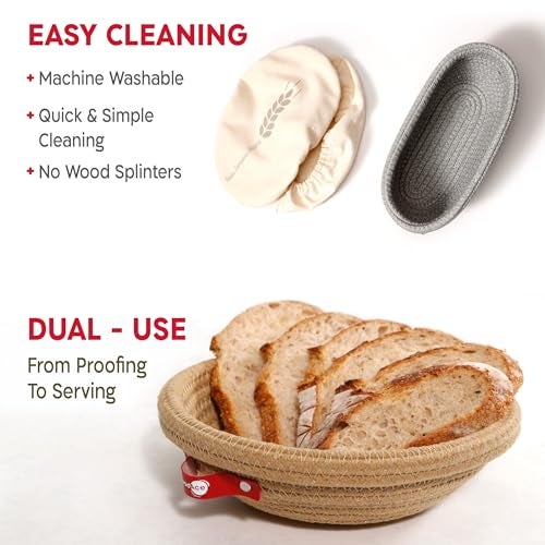 KneadAce Sourdough Starter Kit – 24oz Starter Jar, 2 Cotton Rope Banneton Proofing Baskets, Magnetic Bread Lame for Scoring – Gift for Bakers & Complete Sourdough Bread Baking Set - Image 3