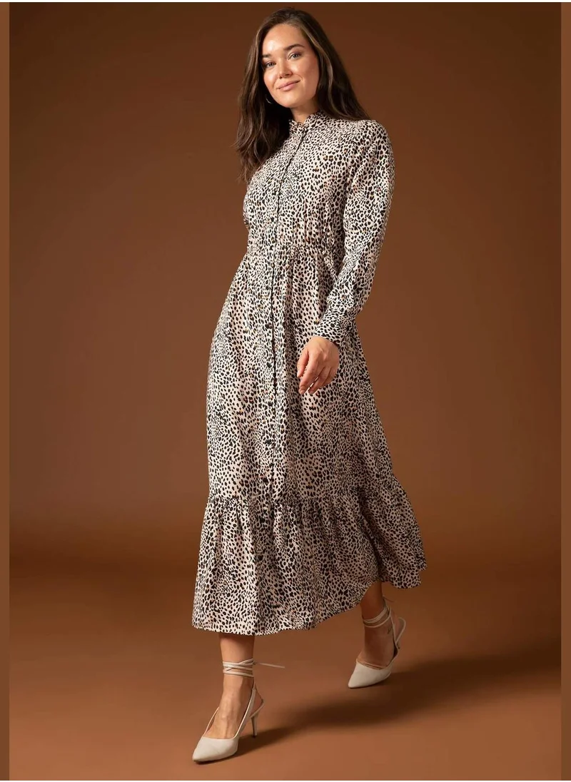 DeFacto Woman Tiered C Neck Long Sleeve Woven Dress