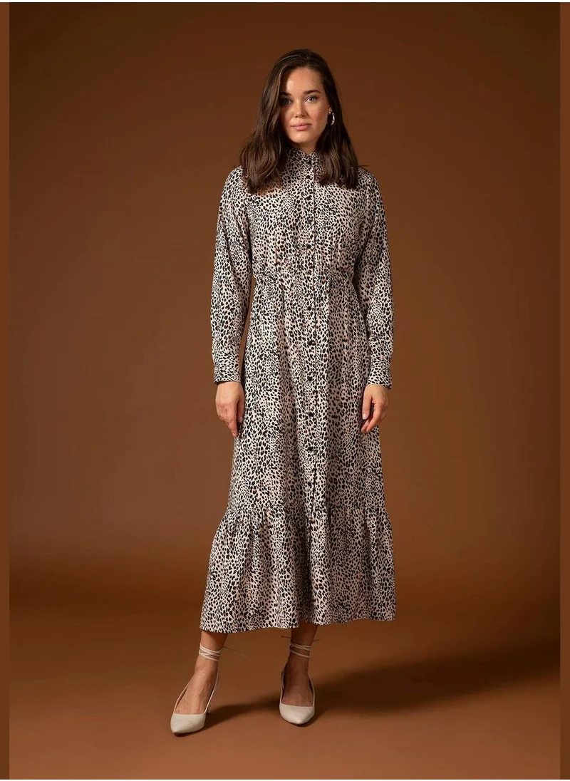 DeFacto Woman Tiered C Neck Long Sleeve Woven Dress