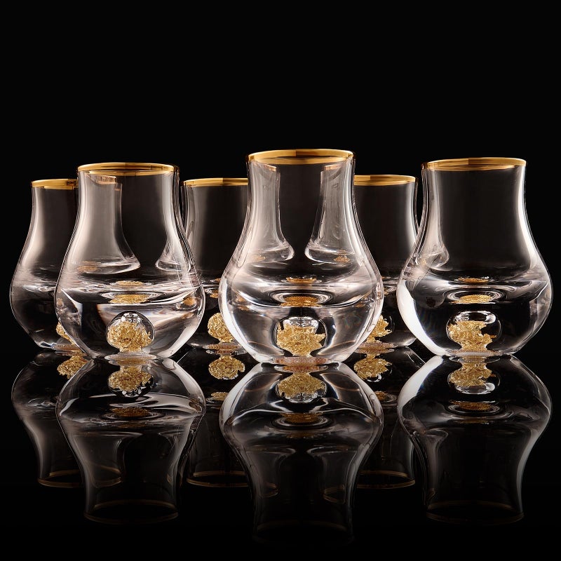 DUJUSTâ€Œ Elegant Curvaceous Shot Glass(1.5oz), Crystal Shot Glass Set Decorated with 24K Gold Leaf Flakes BPA-Free & Lead-Free, Perfect for DÃ©cor & Collection, Gift Choices - 6 pcs - Image 1