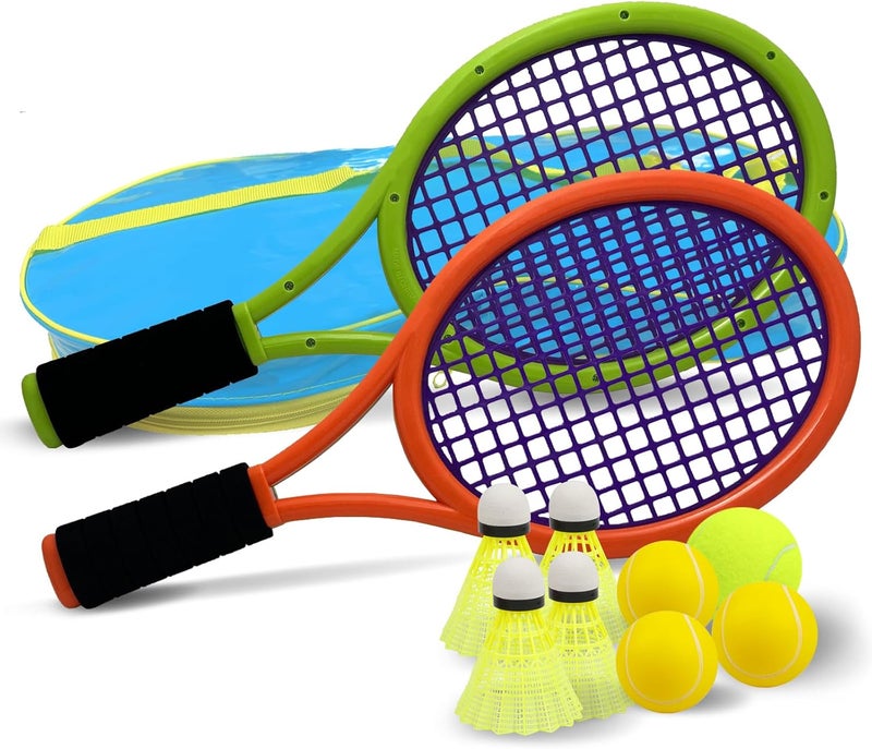 Crefotu Tennis Racket Set for Children,17 Inch Racquet with 1 Tennis Balls,4 Badminton Shuttlecocks and 3 Soft Balls for Toddler Indoor/Outdoor Sports - Image 1
