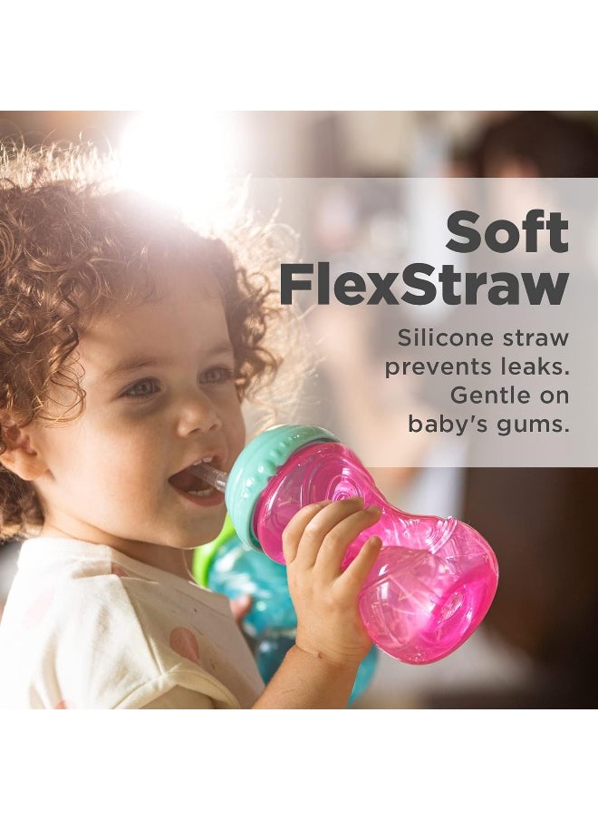 Nuby Nuby 3 Piece No-Spill Easy Grip Cup with Flex Straw, Clik It Lock Feature, Girl, 10 Ounce  - Image 4