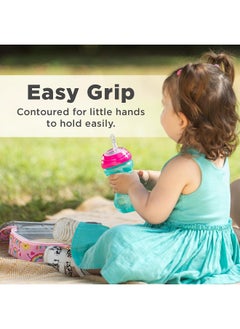 Nuby Nuby 3 Piece No-Spill Easy Grip Cup with Flex Straw, Clik It Lock Feature, Girl, 10 Ounce  - Image 5