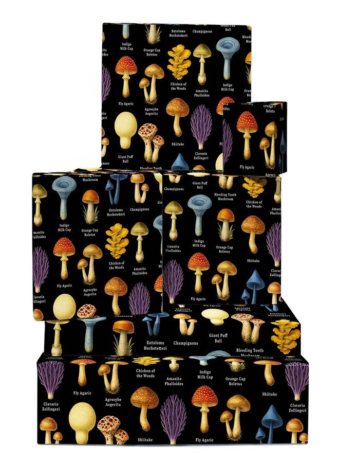 CENTRAL 23 Mushroom Wrapping Paper - 6 Sheets Gift Wrap for Nature Lovers Men or Women - Birthday Autumn Woodland Theme - Vintage Colourful Chart Design - Comes with Tags - Image 1