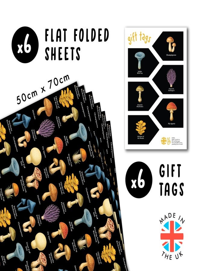 CENTRAL 23 Mushroom Wrapping Paper - 6 Sheets Gift Wrap for Nature Lovers Men or Women - Birthday Autumn Woodland Theme - Vintage Colourful Chart Design - Comes with Tags - Image 2