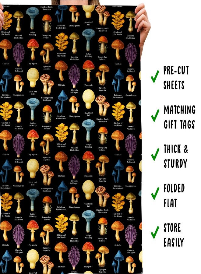 CENTRAL 23 Mushroom Wrapping Paper - 6 Sheets Gift Wrap for Nature Lovers Men or Women - Birthday Autumn Woodland Theme - Vintage Colourful Chart Design - Comes with Tags - Image 5