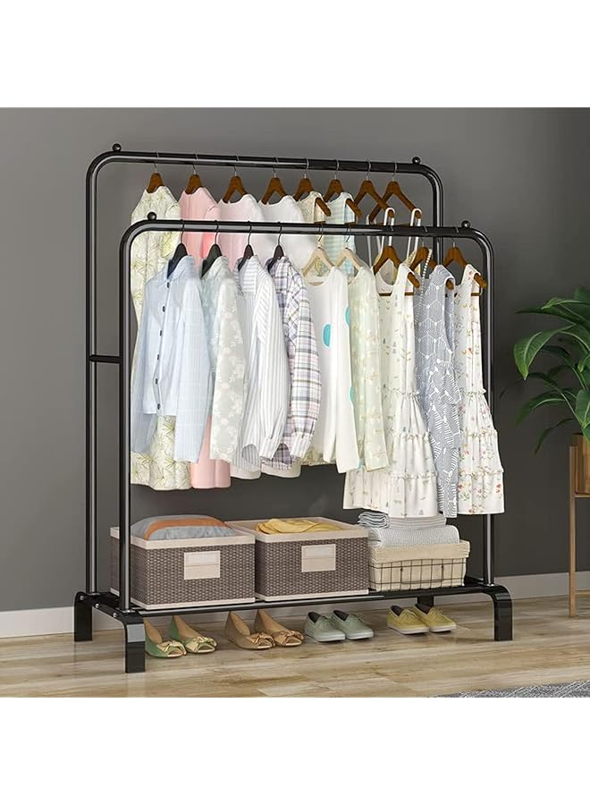Zaboon Rack Clothing Garment Rack Metal Double Rail Hanging Clothes 2Tier Storage Shelf For Boxes Shoes Boots Commercial Grade Multipurpose Entryway Shelving Unit For Office Bedroom Black - Image 1