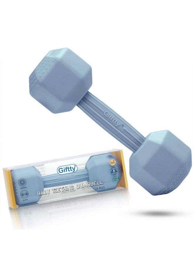 Giftty دمبل أطفال جرس سيليكون لعبة مضغ للأطفال الرضع والأطفال الصغار لعبة حسية تمارين وزن مصنوعة من سيليكون غذائي 100% آمن للأولاد والبنات (1 قطعة 4.8 أونصة زرقاء) - Image 1