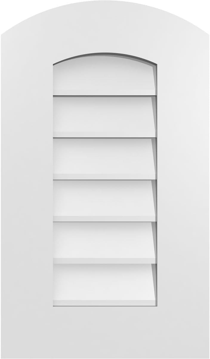 Ekena Millwork 14"W x 24"H Arch Top Surface Mount PVC Gable Vent: Non-Functional, w/ 3-1/2"W x 1"P Standard Frame - Image 1