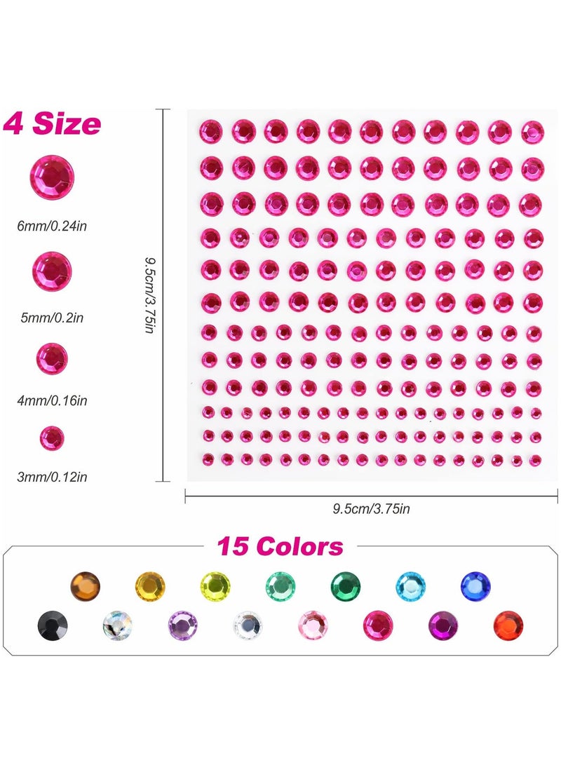 Rhinestone Stickers 2478Pcs Self Adhesive Facial Gem Stickers,4 Sizes 15 Colors for DIY Decorative Crafts, Nails, Makeup Festival, Holiday Cards  - Image 3