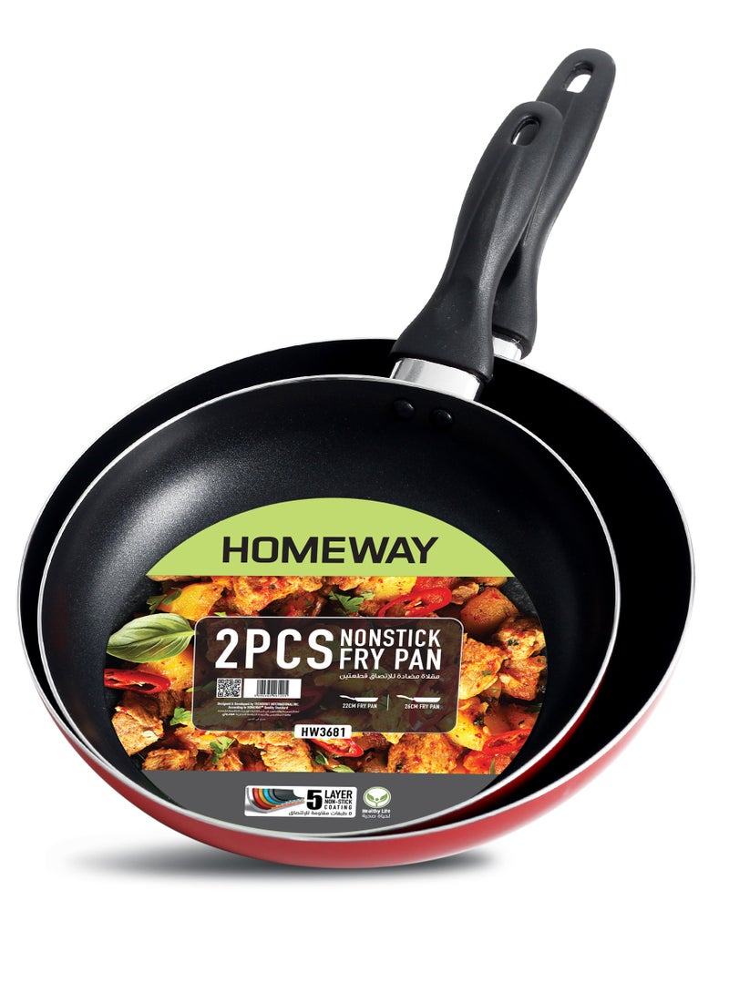 Homeway Nonstick Frypan Set - 2 Pcs (22cm & 26cm) | Durable Nonstick Cookware for Everyday Cooking | Fry Pan Combo for Gas & Induction Stoves - Image 2