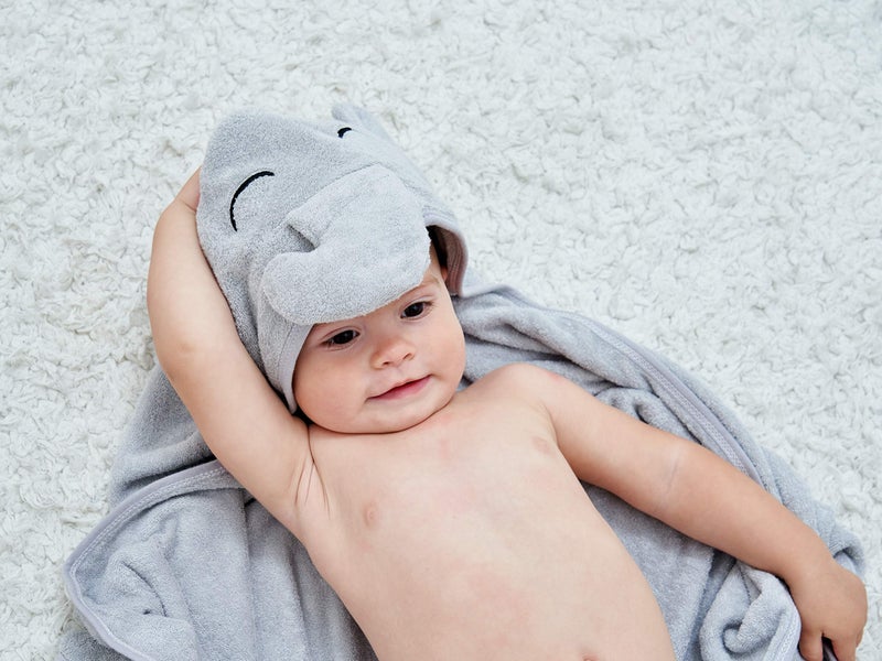 HIPHOP PANDA Hooded Towel - Rayon Made from Bamboo, Bath Towel with Bear Ears for Newborn, Babie, Toddler, Infant - Absorbent Large Baby Towel - Grey Elephant, 37.5 x 37.5 Inch - Image 5