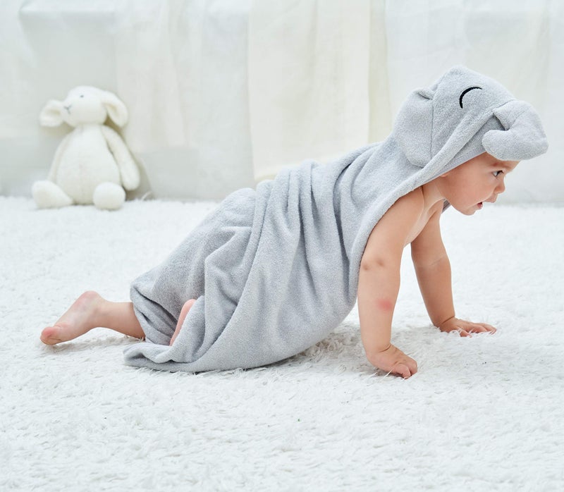 HIPHOP PANDA Hooded Towel - Rayon Made from Bamboo, Bath Towel with Bear Ears for Newborn, Babie, Toddler, Infant - Absorbent Large Baby Towel - Grey Elephant, 37.5 x 37.5 Inch - Image 4