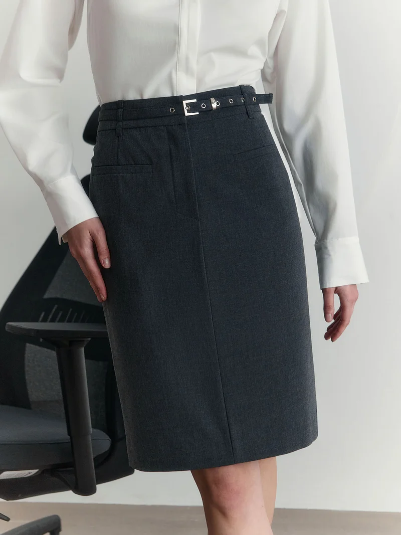 Lichi  Knee-length mini skirt with imitation side pockets and a belt for Women | Best Price UAE