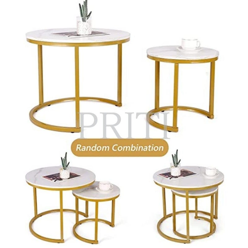 PritiModern Nesting Coffee Table Set of 2 for Living Room Balcony Office Round Wood Accent Side Coffee Tables with Sturdy Metal Frame and Marble Finish top - Image 5