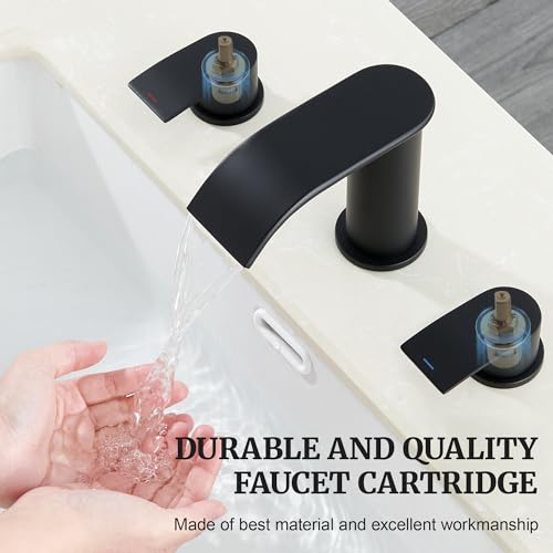 Ultimate Unicorn 8 inch Bathroom Faucet Matte Black, Waterfall Bathroom Sink Faucet Black with Metal Pop-up Sink Drain Stopper and 2 Supply Hoses,2 Handle Widespread Faucet for Vanity Sink 3 Holes - Image 4