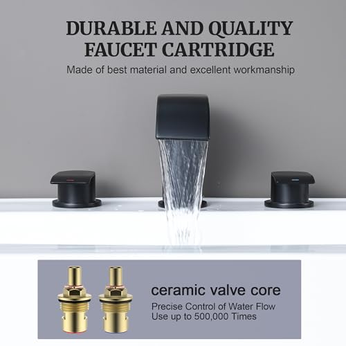 Ultimate Unicorn 8 inch Bathroom Faucet Matte Black, Waterfall Bathroom Sink Faucet Black with Metal Pop-up Sink Drain Stopper and 2 Supply Hoses,2 Handle Widespread Faucet for Vanity Sink 3 Holes - Image 2