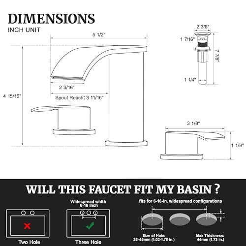 Ultimate Unicorn 8 inch Bathroom Faucet Matte Black, Waterfall Bathroom Sink Faucet Black with Metal Pop-up Sink Drain Stopper and 2 Supply Hoses,2 Handle Widespread Faucet for Vanity Sink 3 Holes - Image 3