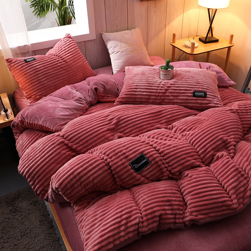 2026 Magic Velvet Four-Piece Set Coral Velvet Thickened Milk Velvet Duvet Cover Double-Sided French Velvet 4-Piece Set - Image 1