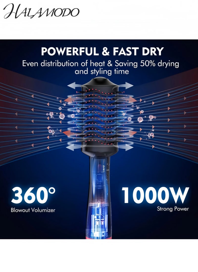 هالامودو مجفف شعر 4 في 1 فرشاة مجفف شعر ومكثف تصفيف خطوة واحدة فرشاة هواء ساخن احترافية مع أيونات سلبية مضادة للتجعد للتجفيف والتصفيف وصالون - Image 4