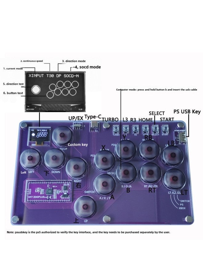 SKY2040PLUS13 Key Custom SOCD Game Fighting Keyboard HITBOX Street Fighter 6steam Arcade PS5-Product Color:Sky2040plus 13 Keys Transparent Gray  - Image 4