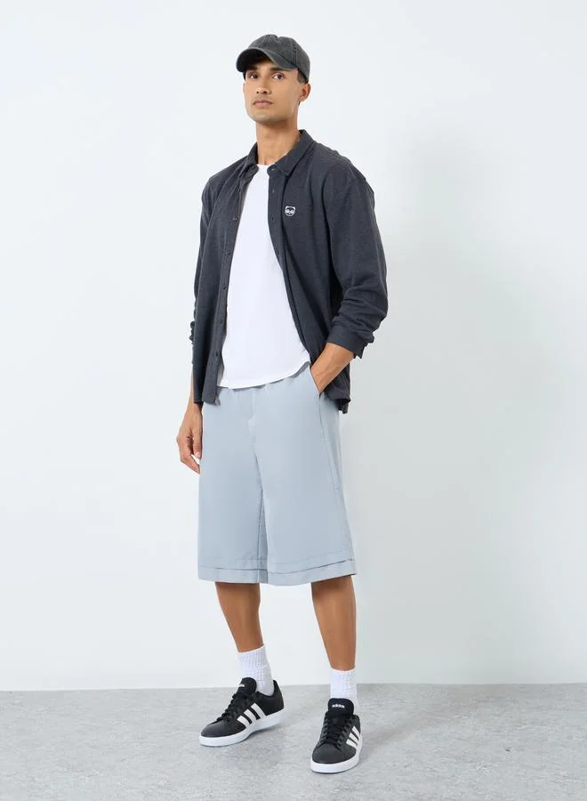 ستايلي Styli Men Grey Oversized Solid Shorts with Drawstring