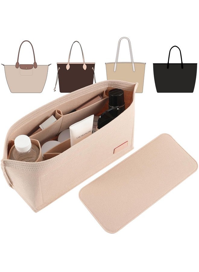 Doxo Purse Organizer Insert for Handbags & Base Shaper 2pc Set,Felt Organizer Insert Large Tote,Bag Organizer with Zipper 7 Sizes,Fit Speedy Neverfull MM/City33 and More(Beige-L-Combination) - Image 1