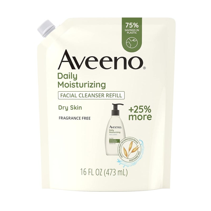 Aveeno Daily Moisturizing Facial Cleanser with Soothing NonGMO Oat Leaves Skin Feeling Hydrated Soft  Supple Paraben Sulfate Fragrance Dye  SoapFree Refill Pouch 16 fl oz