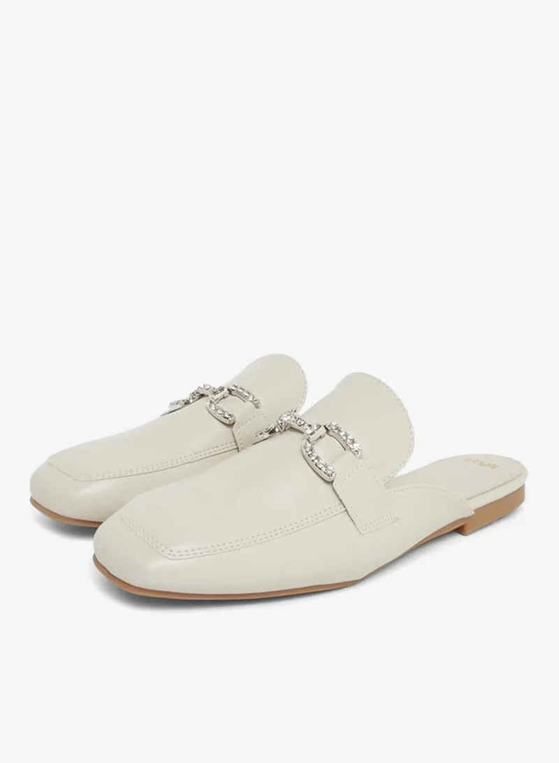 Styli Beige Embellished Flat Mules