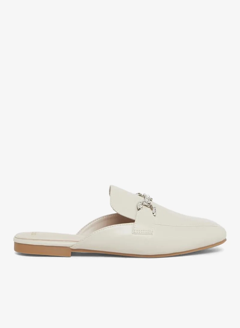Styli Beige Embellished Flat Mules
