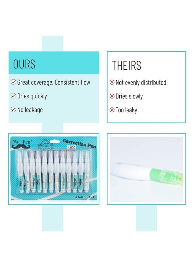 Mr. Pen Correction Pen, Correction Fluid, Pack Of 12, Correction Liquid White, White Correction Fluid, White Fluid, White Out, Wipe Out Liquid, Wide Out Fluid, White Correction Tape Pen Fluid - Image 3