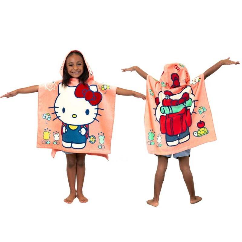 Franco Franco Hello Kitty Kids BeachPoolBathCamping Hooded Towel Poncho 24 X 22 Absorbent Cotton Cover up Official Licensed Sanrio Product 