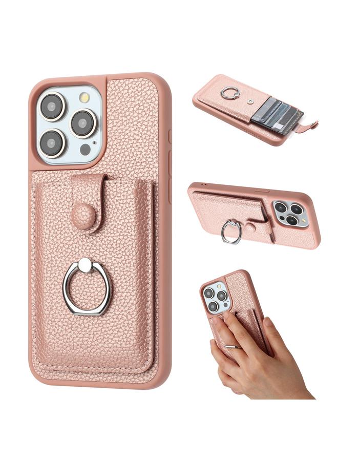 اس-توب جراب لهاتف iPhone 15 Pro Max، جراب هاتف مزود بحلقة وبطاقة رسم من نسيج الليتشي - Image 1