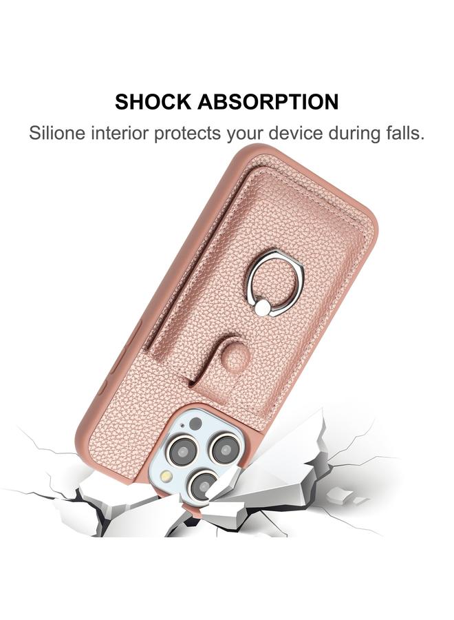 اس-توب جراب لهاتف iPhone 15 Pro Max، جراب هاتف مزود بحلقة وبطاقة رسم من نسيج الليتشي - Image 5