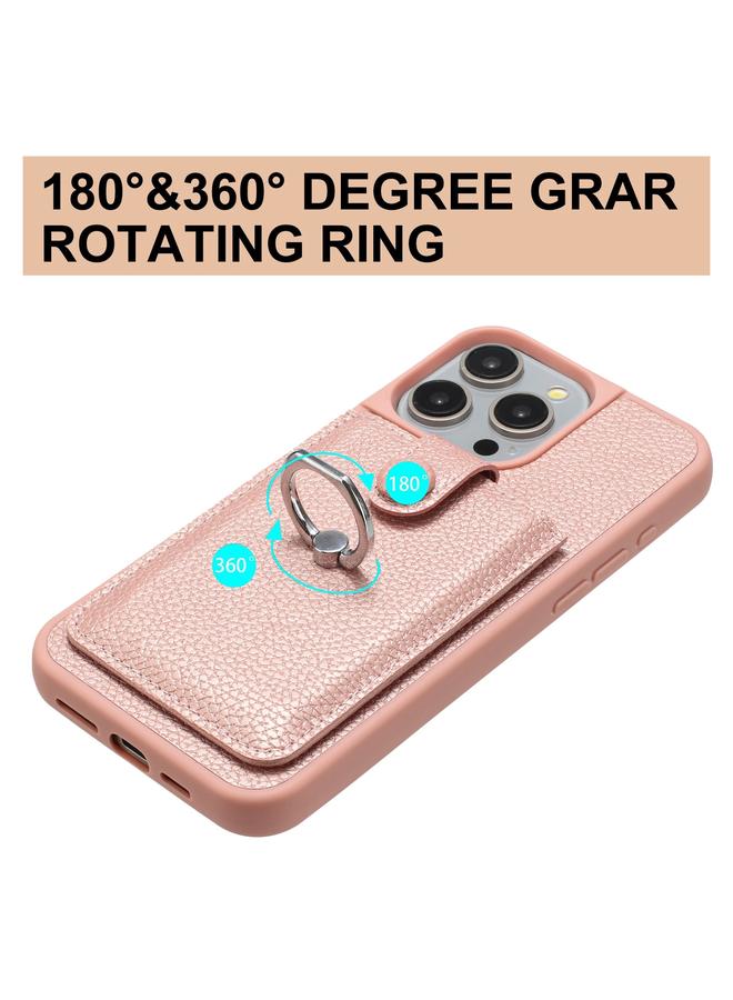 اس-توب جراب لهاتف iPhone 15 Pro Max، جراب هاتف مزود بحلقة وبطاقة رسم من نسيج الليتشي - Image 3