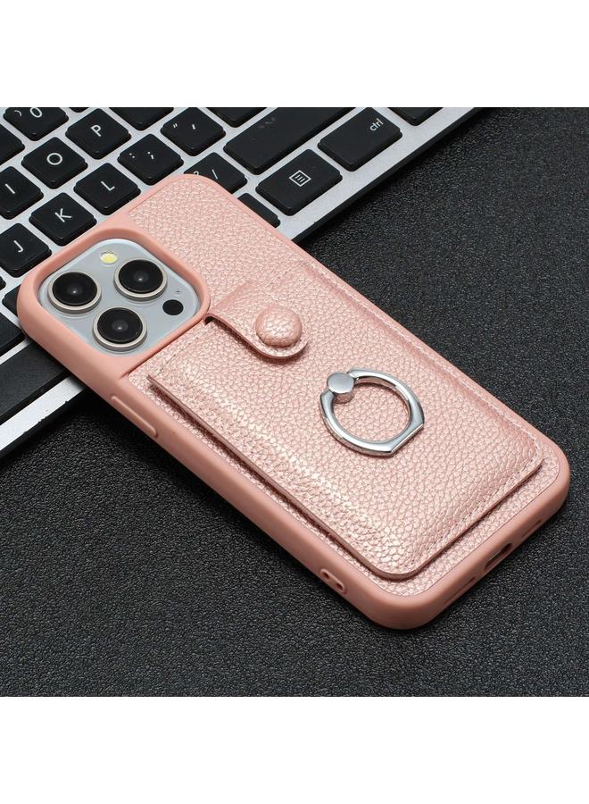 اس-توب جراب لهاتف iPhone 15 Pro Max، جراب هاتف مزود بحلقة وبطاقة رسم من نسيج الليتشي - Image 2