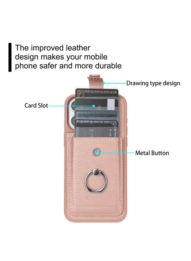 اس-توب جراب لهاتف iPhone 15 Pro Max، جراب هاتف مزود بحلقة وبطاقة رسم من نسيج الليتشي - Image 4