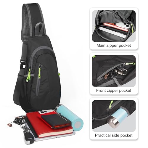 TITECOUGO Small Sling Bag Lightweight Crossbody Bag for Women Men Hiking Backpack Travel Shoulder Bag Chest Daypack for Gym Work Outdoor Sports Black - Image 3