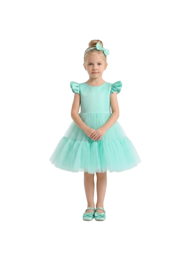 بيداني Ruffle Tulle Party Dress with Headband - Mint Green