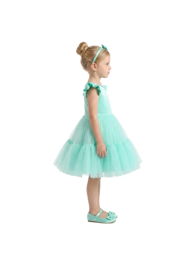 بيداني Ruffle Tulle Party Dress with Headband - Mint Green