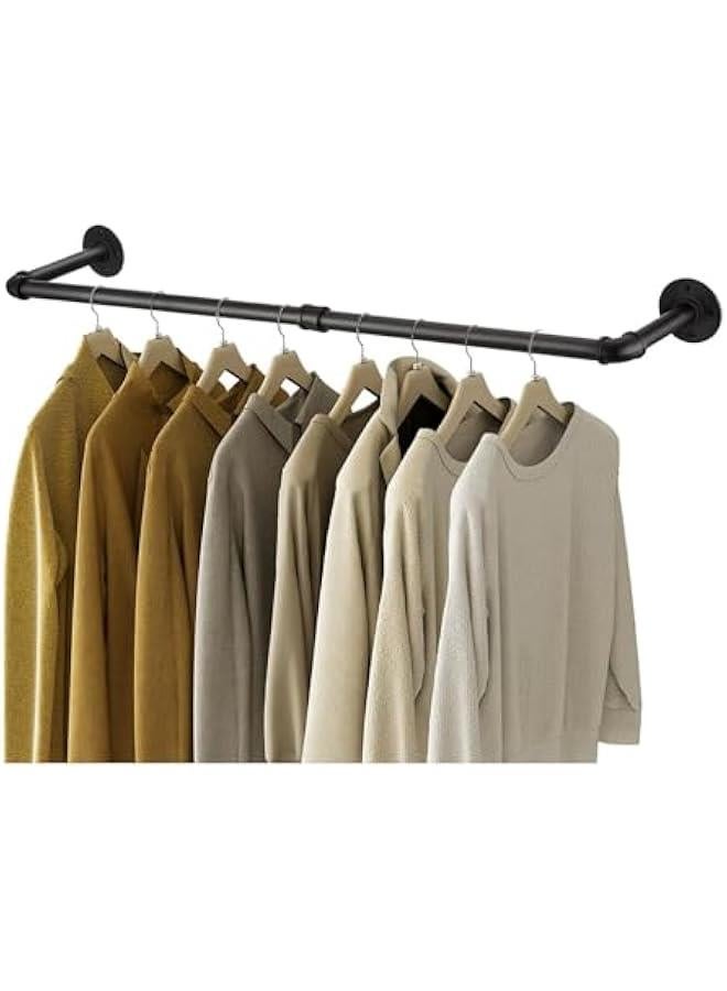 HOOKOR Clothes Rack, 41.7 Inch Industrial Pipe Wall Mounted Garment Rack, Space-Saving, Heavy Duty Detachable Garment Bar, Multi-Purpose Hanging Rod for Closet 2 Base - Image 1