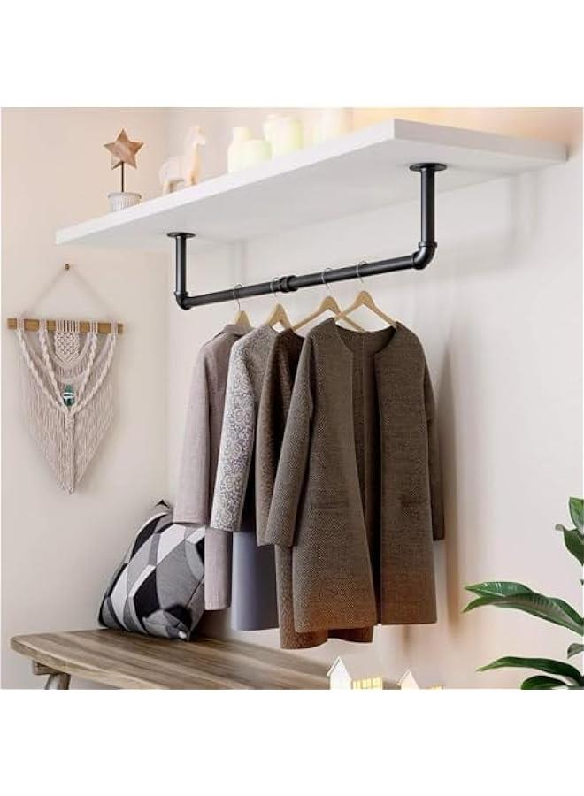 HOOKOR Clothes Rack, 41.7 Inch Industrial Pipe Wall Mounted Garment Rack, Space-Saving, Heavy Duty Detachable Garment Bar, Multi-Purpose Hanging Rod for Closet 2 Base - Image 3