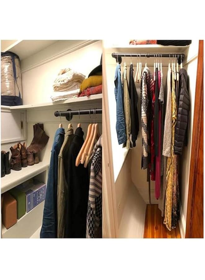 HOOKOR Clothes Rack, 41.7 Inch Industrial Pipe Wall Mounted Garment Rack, Space-Saving, Heavy Duty Detachable Garment Bar, Multi-Purpose Hanging Rod for Closet 2 Base - Image 5