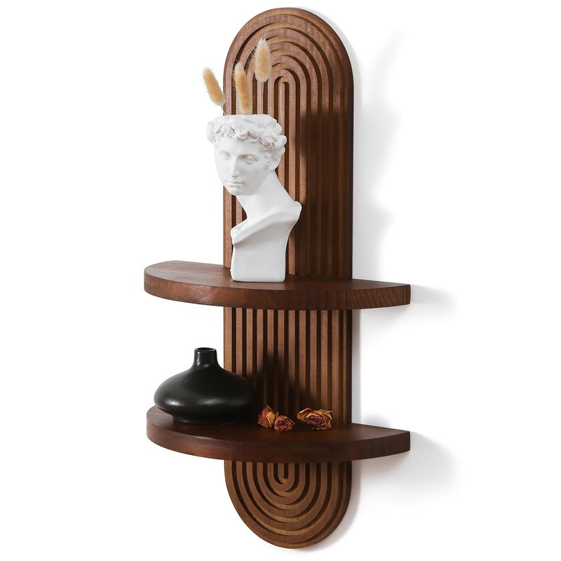 GRID FORTE Modern Wall Shelf with Arched Wood Design Mid-Century Double Floating Rainbow Shelves for Indoor Decoration Holding Planter Ornaments, 22 x 11.6 Inch (Walnut) - Image 1