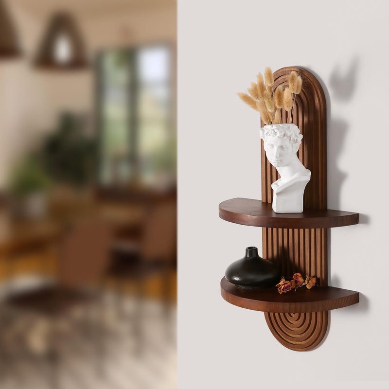 GRID FORTE Modern Wall Shelf with Arched Wood Design Mid-Century Double Floating Rainbow Shelves for Indoor Decoration Holding Planter Ornaments, 22 x 11.6 Inch (Walnut) - Image 5